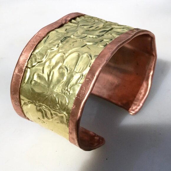 Rose Brass Copper Cuff Bracelet Wide Bohemian Floral Statement Unisex Cowboy - Picture 9 of 9